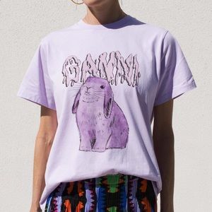 GANNI Lilac Bunny Print Logo T-Shirt